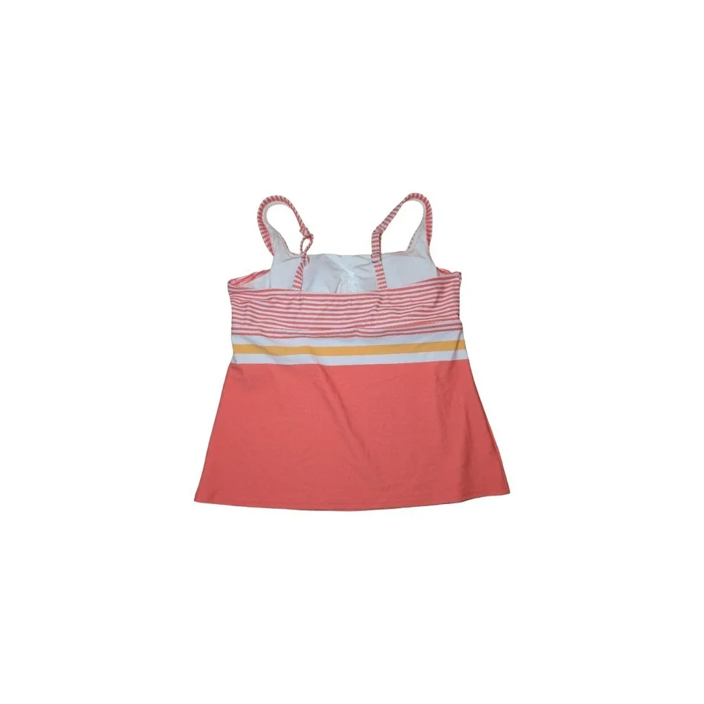 ⭐D2 Lands' End Women's Striped Square Neck Tankini Top Pink/Orange/White Size 16